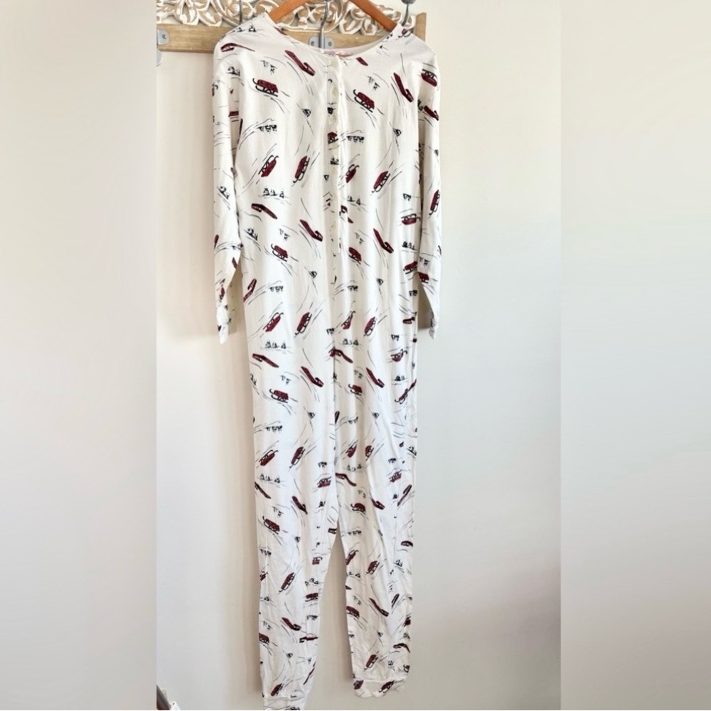 Vintage VS Long Jane Onsie Sleigh Print One Piece Pajama Sleepwear Loungewear